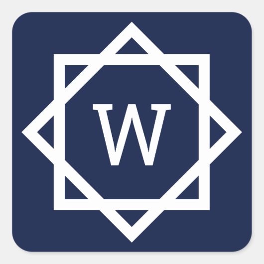 Preppy Grafische Rand Monogram Vierkante Sticker (Voorkant)