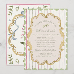 Preppy Grandmillennial Botanische Kader Baby Showe Kaart