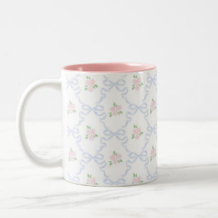 Preppy Grandmillennial Coquette Preppy Floral Tweekleurige Koffiemok