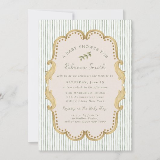Preppy Grandmillennial Green Frame Baby Shower Kaart (Voorkant)