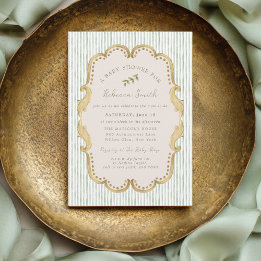 Preppy Grandmillennial Groene Kader Baby Shower Kaart