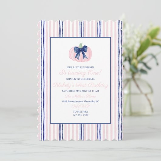 Preppy Grandmillennial Navy Onze kleine pompoen Kaart (Staand voorkant)