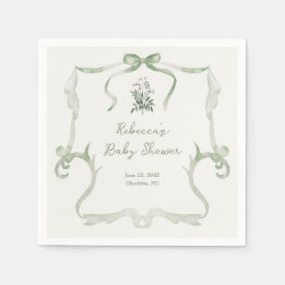 Preppy Grandmillennial Neutrale Groene Baby Shower Servet