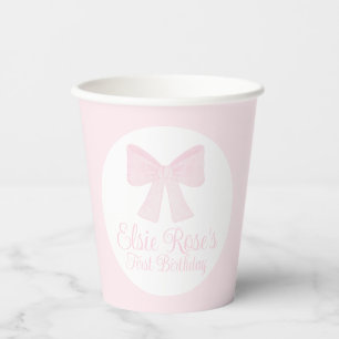 Preppy Grandmillennial Pink Bow Eerste Verjaardag Papieren Bekers