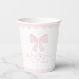 Preppy Grandmillennial Pink Bow Eerste Verjaardag Papieren Bekers