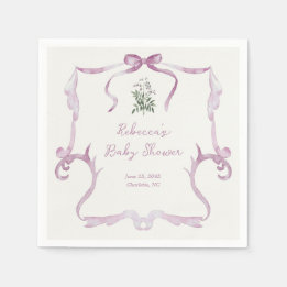 Preppy Grandmillennial Pink Girl Baby Shower Servet