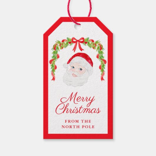 Preppy Grandmillennial Red Bows Garland Santa Cadeaulabel (Voorkant)