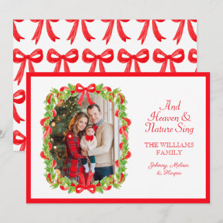 Preppy Grandmillennial Red Bows Ribbon Garland Feestdagenkaart