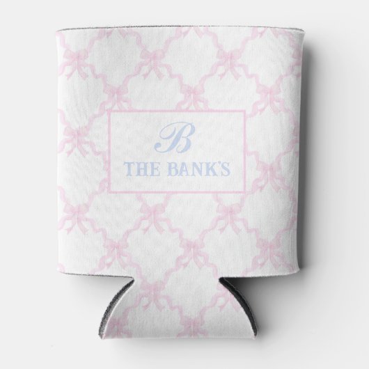 Preppy Grandmillennial Roze boog trellis Monogram Blikjeskoeler (Voorkant)