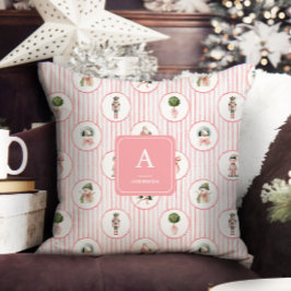 Preppy Grandmillennial Roze Notenkraker Kerstmis Kussen