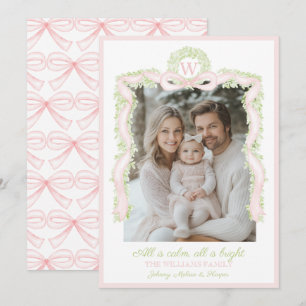 Preppy Grandmillennial Roze Strikken Lint Guirland Feestdagenkaart
