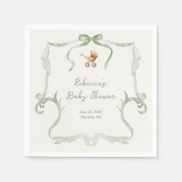 Preppy Grandmillennial Saliegroene Baby Shower Servet