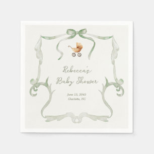 Preppy Grandmillennial Saliegroene Baby Shower Servet
