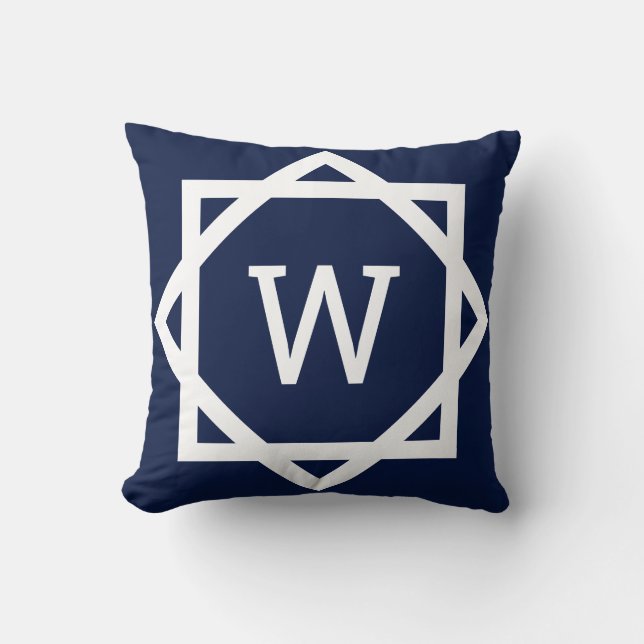Preppy Graphic Border Monogram Kussen (Voorkant)