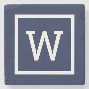 Preppy Graphic Border Monogram Simple Navy Blue Stenen Onderzetter