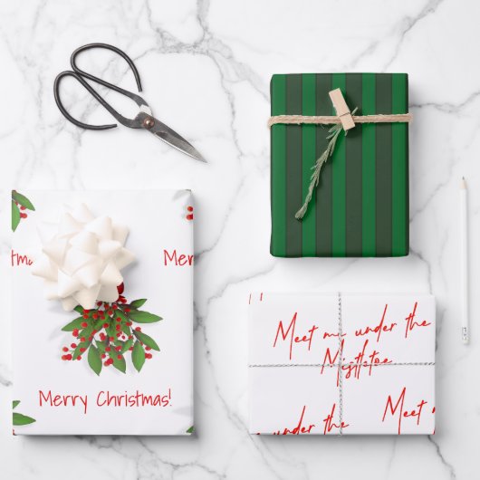 Preppy Green en Mistletoe Kerstmis Inpakpapier Vel (Voorkant)