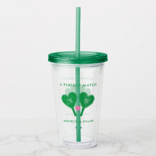 Preppy Green en Pink Wedding Pickleball Acryl Drinkbeker