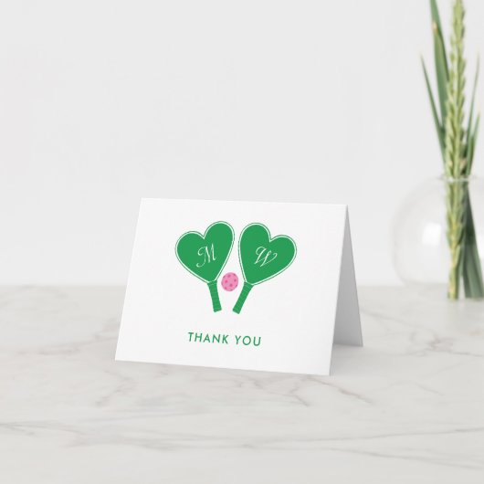 Preppy Green en Pink Wedding Pickleball Bedankkaart (Voorkant)