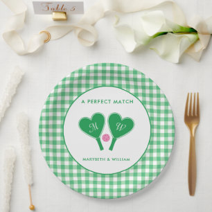 Preppy Green en Pink Wedding Pickleball Papieren Bordje