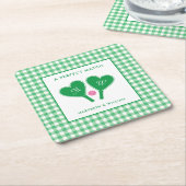 Preppy Green en Pink Wedding Pickleball Vierkante Kartonnen Onderzetter (Schuin)