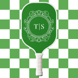 Preppy Green Ornate Classic Monogram Pickleball Paddle