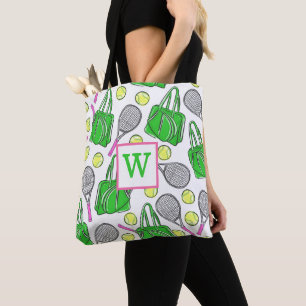 Preppy Green Pink Tennis Racquet Bag Balls Initiaa Draagtas