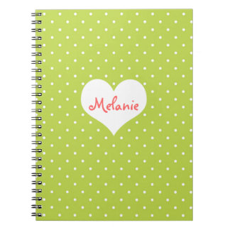 Preppy green polka stip hartgepersonaliseerd tijds notitieboek