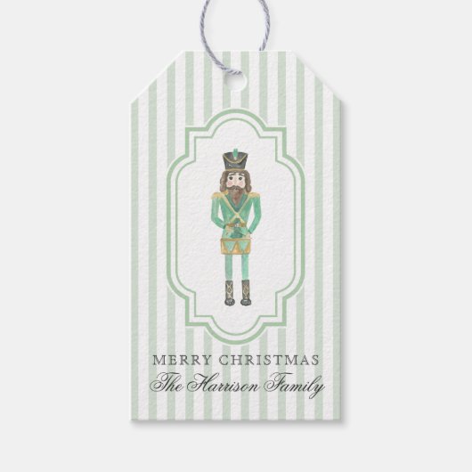 Preppy Green Watercolor Nutcracker Christmas Cadeaulabel (Voorkant)