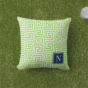 Preppy Griekse Sleutel Monogram – Limoengroen & Ma Buitenkussen