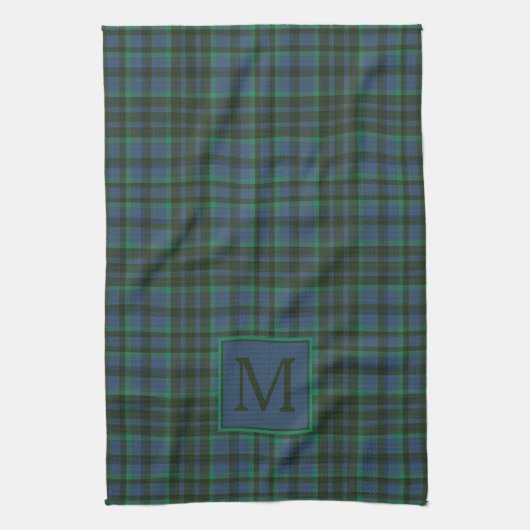 Preppy groen en blauw geplakt monogram theedoek (Verticaal)
