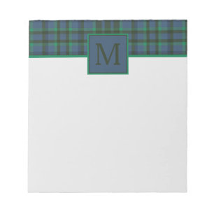 Preppy groen en blauw ruitjes monogram notitieblok