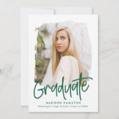 Preppy Groen Script Foto Graduation Party Kaart (Voorkant)