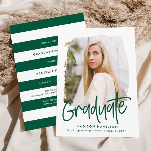 Preppy Groen Script Foto Graduation Party Kaart