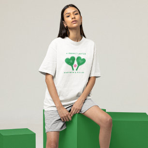 Preppy groene en roze trouw-pickleball T-shirt