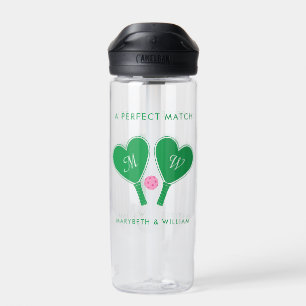 Preppy Groene en Roze Trouw Pickleball Waterfles