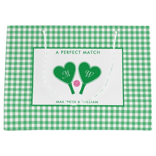 Preppy groene en roze trouwpickleball groot cadeauzakje (Voorkant)