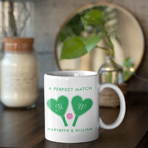 Preppy groene en roze trouwpickleball koffiemok