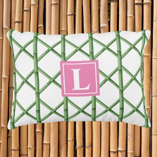 Preppy groene tralies bamboe patroon monogram accent kussen