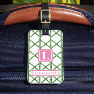 Preppy groene traliewerk bamboe patroon monogram bagagelabel