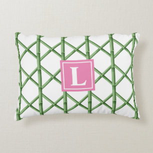 Preppy Groene Trellis Bamboe Patroon Monogram Accent Kussen