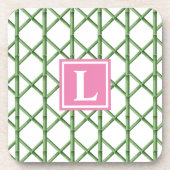 Preppy Groene Trellis Bamboe Patroon Monogram Bier Onderzetter (Voorkant)