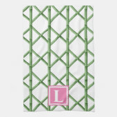 Preppy Groene Trellis Bamboe Patroon Monogram Theedoek (Verticaal)