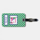 Preppy Groene Witte Link Patroon Roze Golfkar Bagagelabel (Achterkant horizontaal)