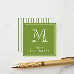 Preppy groene & witte Monogram Cadeautags Informatiekaartje