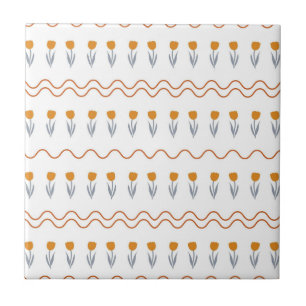 Preppy Groovy Streep Tulpen Bloem Patroon Tegeltje