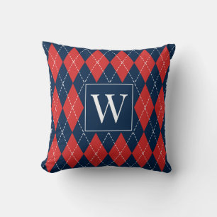 Preppy Hand-Gestikte Argyle – Rood Wit & Marinebla Kussen