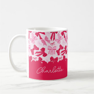 Preppy Hand Getekende Coquette Roze Rode Strikken Koffiemok