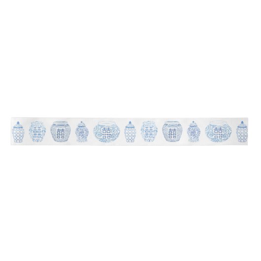 Preppy handgeschilderde blauwe en witte gember pot lint (Voorkant)