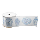 Preppy handgeschilderde blauwe en witte gember pot lint (Spoel)