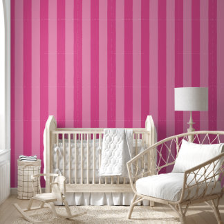 Preppy handgetekende vette streep in roze en heet behang